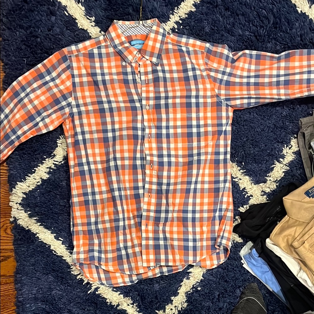 Men's Orange and Blue Plaid Shirt